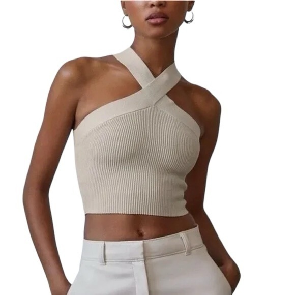 BABATON Sculpt Knit Crop Top in Matte Pearl - Picture 1 of 9